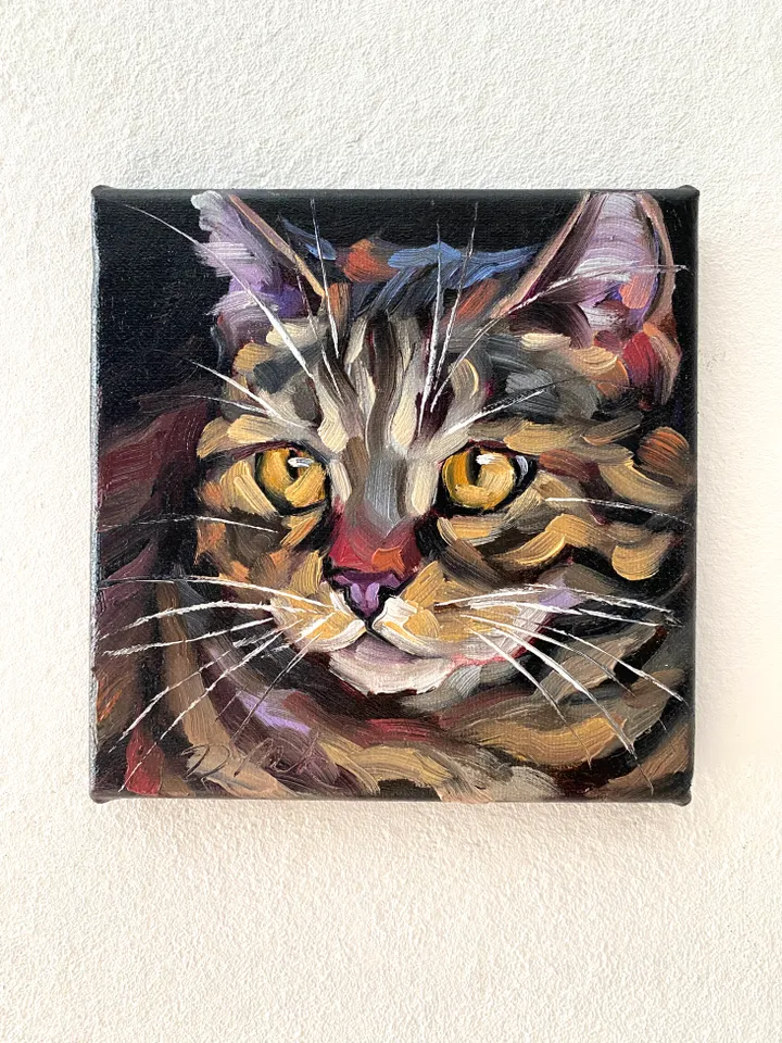 Cat Portrait Painting Original Pet Artwork Oil Canvas 6x6" Animal Wall Art Kitten Painting