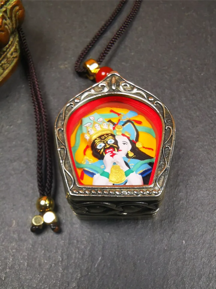 Gandhanra Handmade Tibetan Gau Ghau Shrine,Consecration Shri Devi Tsa Tsa,Drashi Lhamo,Zashi Lhamo ,Mini Tibetan Buddhist Altar Amulet