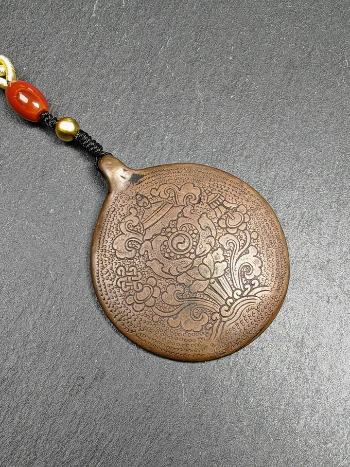 Gandhanra Vintage Tibetan Buddhist Calendar Amulet Sipaho Badge - Copper Melong Mirror Protective Charm Feng Shui Pendant,45mm