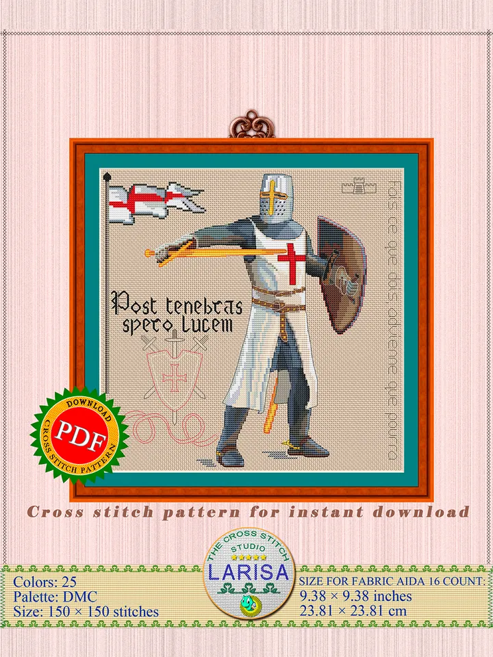Knight Cross Stitch Pattern | Crusader | Medieval Knight
