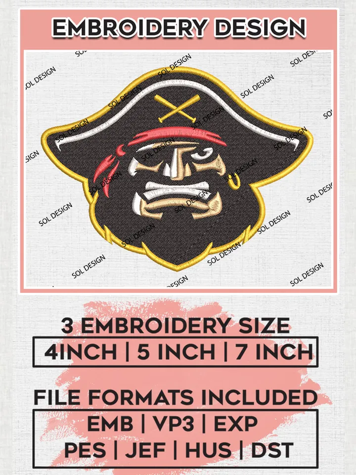 MiLB Bradenton Marauders Embroidery Design Files, MiLB Bradenton Marauders Logo, Minor League Baseball Logo Embroidery Designs, MiLB embroidery designs, Machine embroidery designs, Digital Download