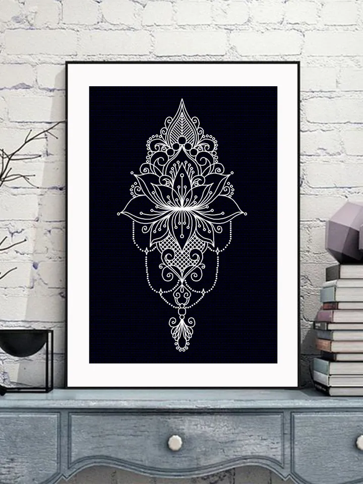 Lotus flower mandala blackwork pattern PDF Backstitch chart Mandala ornament, Blackwork lotus mandala embroidery download PDF #W33