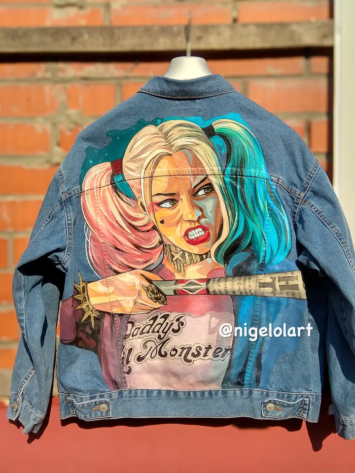Harley Quinn Joker DC Comics  Suicide Squad Painted denim jacket Jeans jacket Portrait Personalized jacket