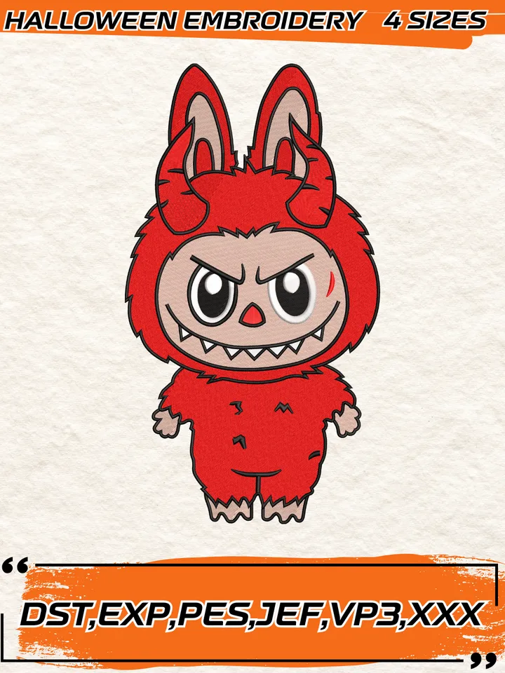 Labubu x Devils Embroidery Design,Labubu Embroidery Design ,Machine Embroidery Design File ,4 Sizes, Digital Download