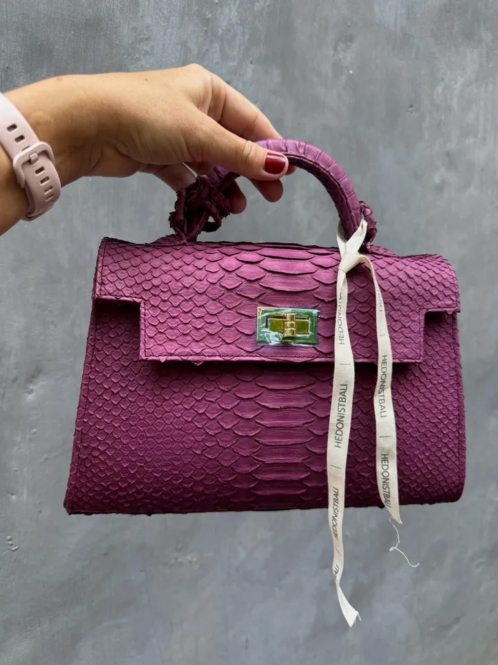 Top handle violet classy genuine python skin bag | exotic leather bags | Elegant women purse | snake skin bag | designer leather bag