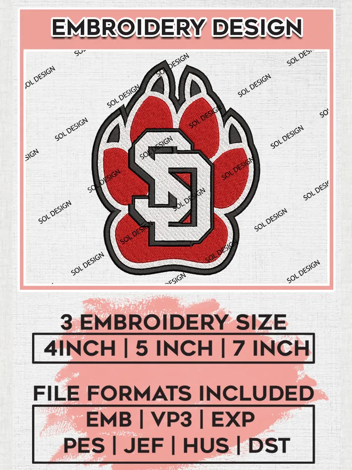 South Dakota Coyotes Logo Machine Embroidery Design, NCAA South Dakota Coyotes Embroidery Design Design files, NCAA Embroidery Designs, NCAA Machine Embroidery Designs, Digital Download