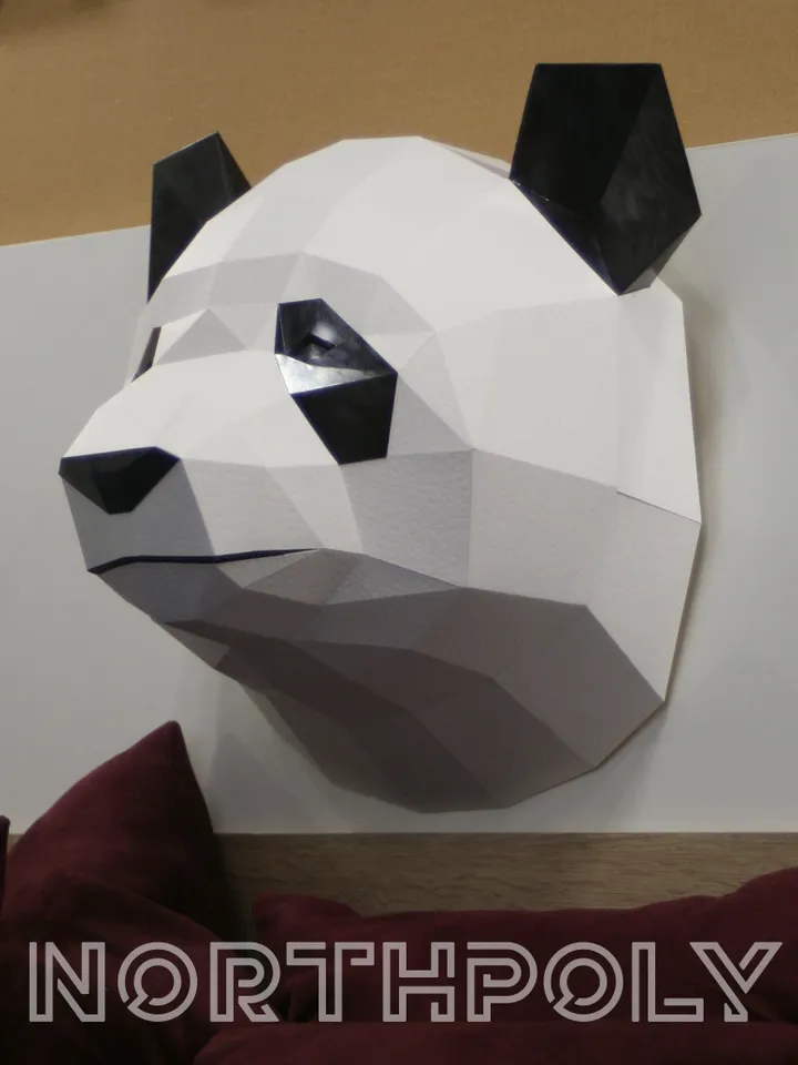 Panda Head Papercraft, Bear, Digital Template, PDF Download, Gurko, Trophy, 3D Low Poly, Pepakura, DIY Origami, Paper Decor, DIY Gift