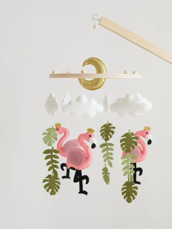 Handcrafted Flamingo and Safari Themed Felt Baby Mobile - Customizable Nursery Decor