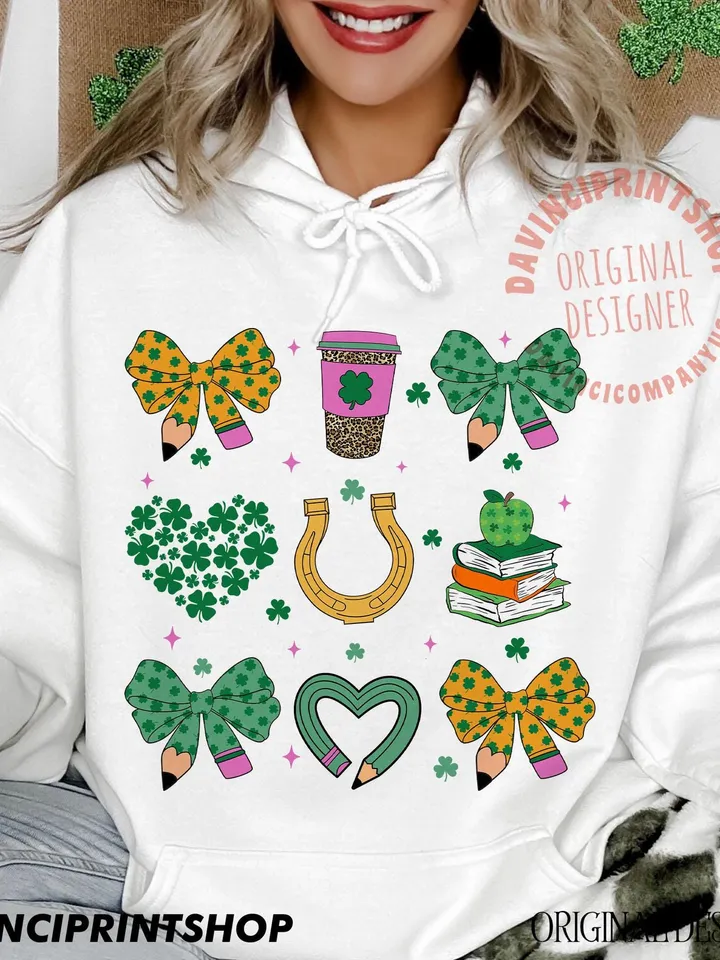 Teacher St Patrick Coquette Pencil Bow png, St Patricks Teacher png, Retro Teacher Gift, Teacher St patricks Shirt design, Teacher png file