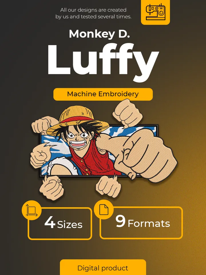 Monkey D Luffy Embroidery Design File / One Piece Anime Embroidery Design/ Machine embroidery pattern.