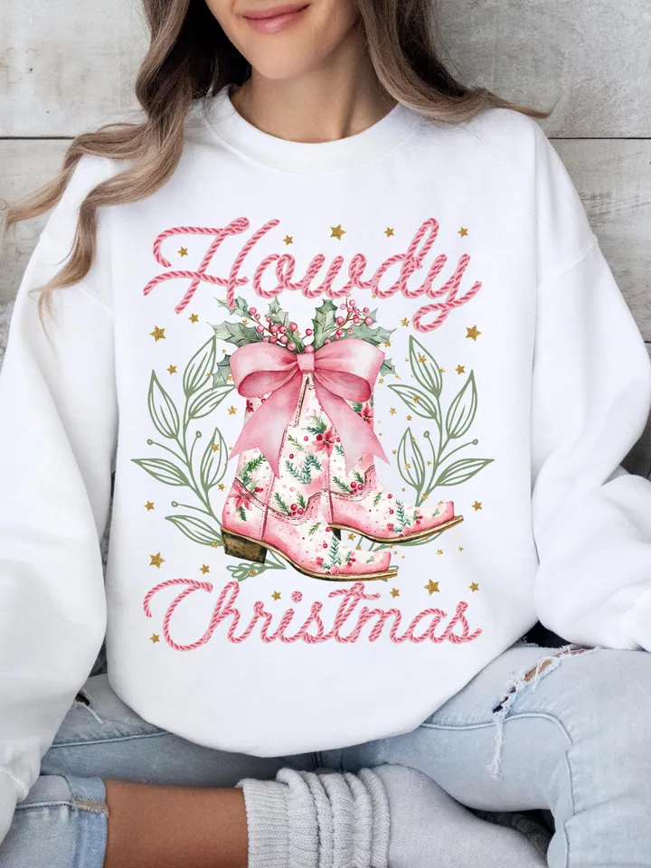 Howdy Christmas Png, Western Christmas Png, Coquette Christmas Png, Holiday Png, Cowgirl Christmas Png, Aesthetic png, Pink Christmas Png