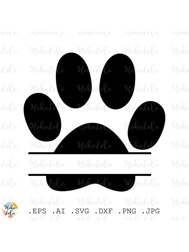Paw Print Svg, Split Monogram Cricut, Paw Print Silhouette, Paw Monogram Stencil, Paw Monogram Template Dxf