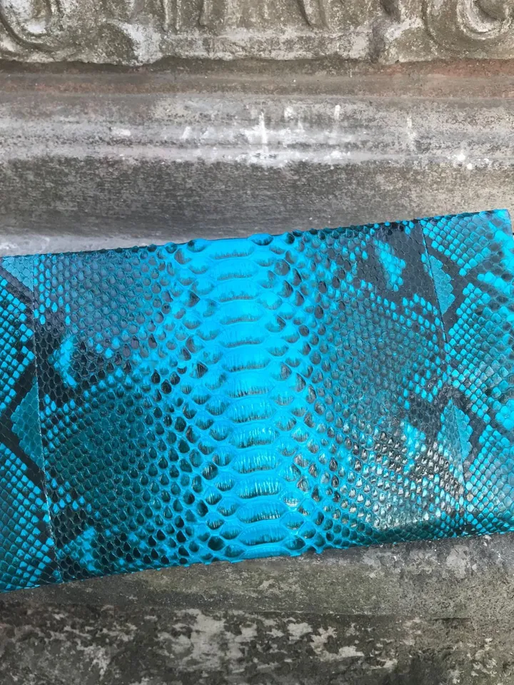 Genuine python skin blue turquise snakeprint envelope clutch| Foldover Woman Summer Purse | Elegant Classy Clutch bag | Snakeskin small bag