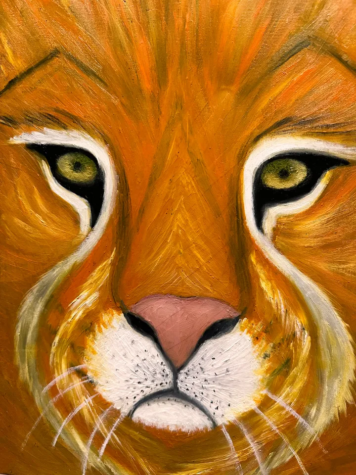 Oil Painting Portrait of a Lion Lions Wild Animals 3D Image Stretched Canvas 16x12 inches 40x30 cm New Wall Decor Unframed
