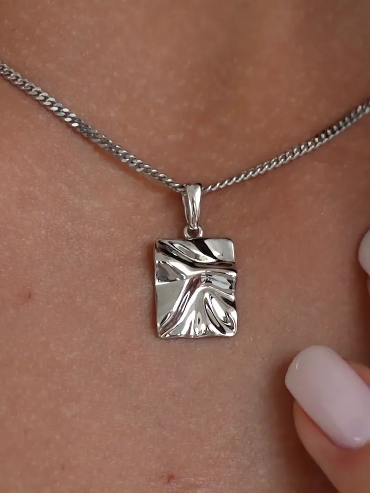 Pendant silver 925 women's on the neck without inserts Crumpled metal, pendant silver without a chain