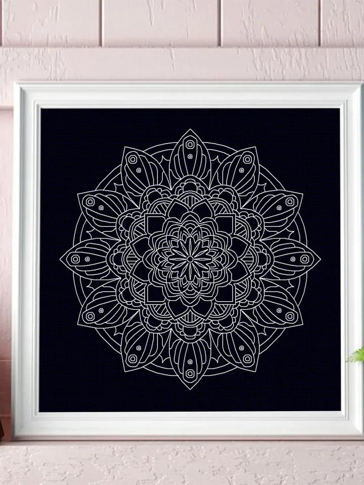 Floral mandala blackwork patterns PDF Blackwork mandala embroidery download PDF, Mandala ornament Backstitch chart, Mandala cross stitch #W8