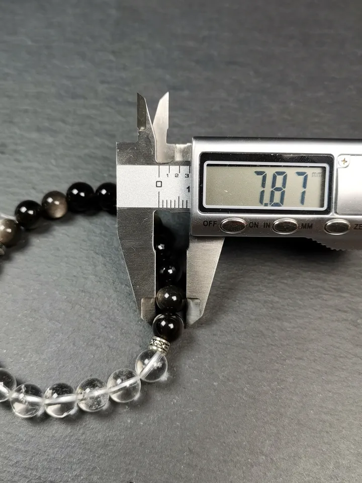 Gandhanra Handmade Tibetan Obsidian + Crystal Wrist Mala, 0.3" Prayer Beads Bracelet,7.5 inches Circumference