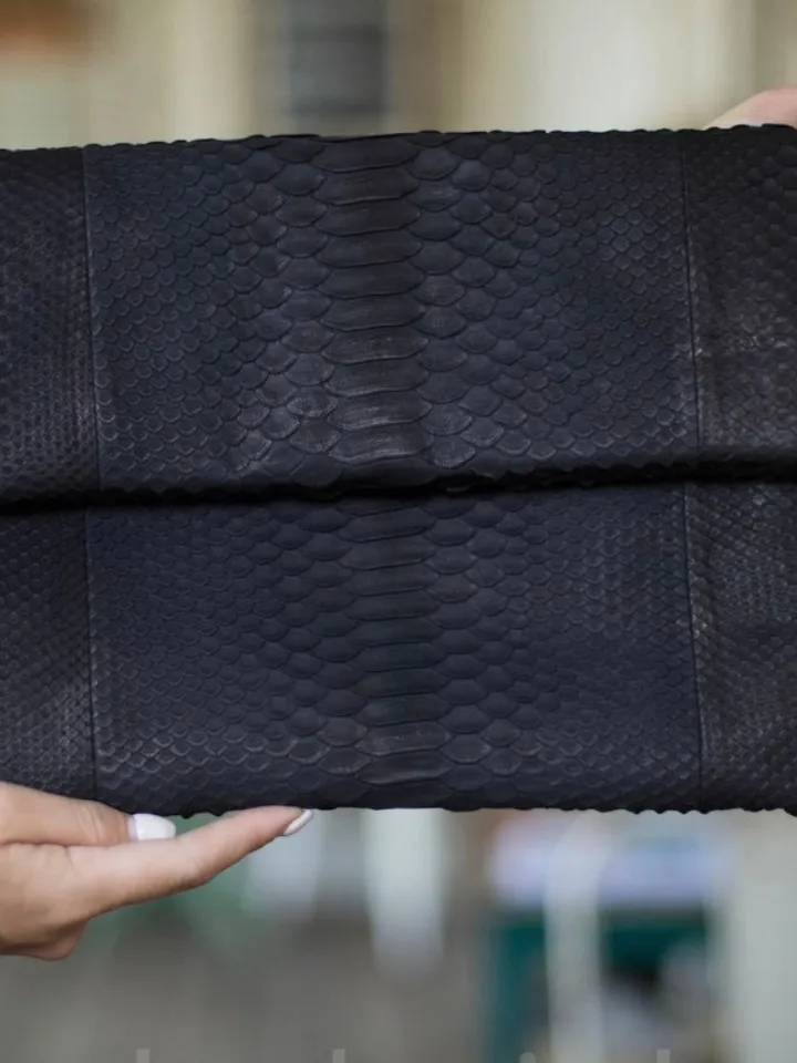 Big Black Envelope Genuine Python Skin Clutch | Exotic Leather Bag | Apple Macbook Air Lethaer Case | Large Unisex Snake Handmade Clutch