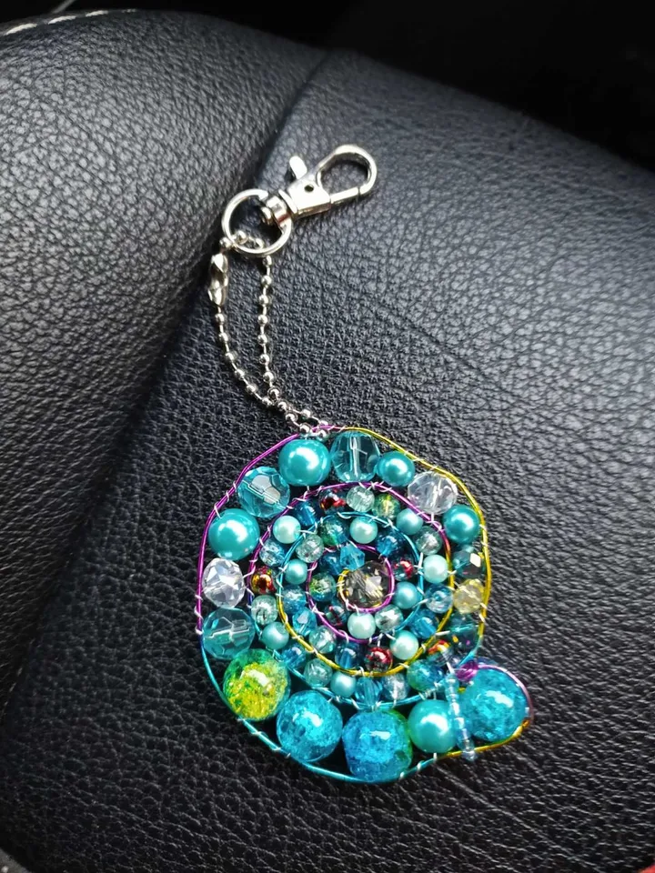 shell pendant, beaded spiral, keychain, mandala, amulet, decoration,car decor