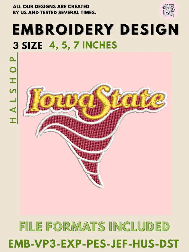 Iowa State Cyclones Embroidery File – NCAA Sports Team Logo Design 🌪️🔥