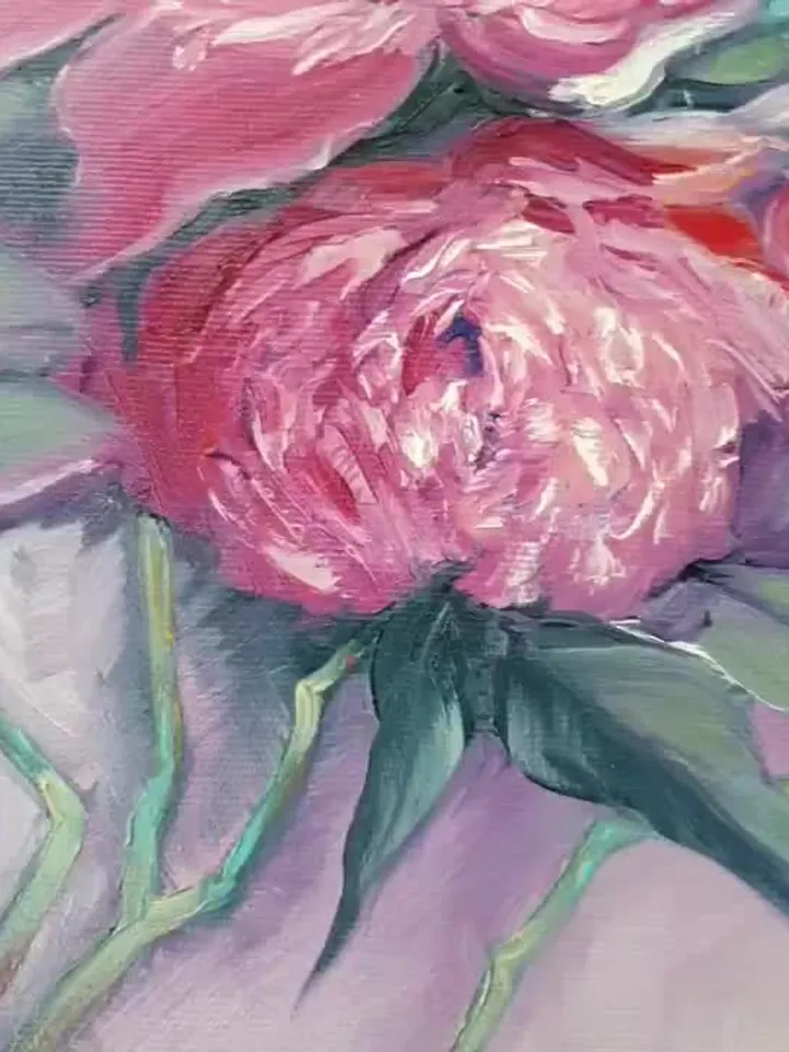 Peony Painting Floral Original Art Bouquet Artwork Flowers Canvas Oil Painting