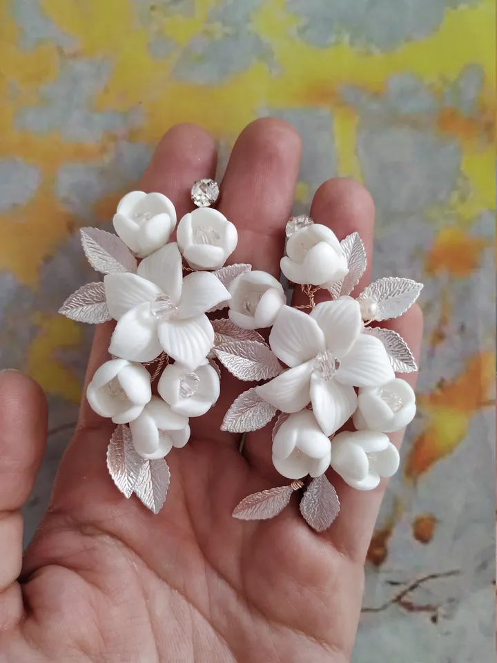 Rose Gold Bridal Earrings, Floral Wedding Earrings, Boho Wedding Earrings, Flower Bridal Jewelry, Chandelier Statement Earrings, Jewellery
