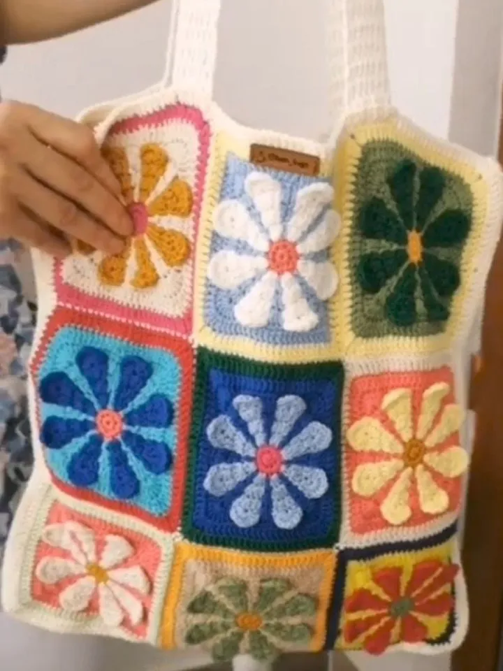 Crochet bag , granny square bag , crochet daisy bag , tote crochet pattern, flower crochet bag