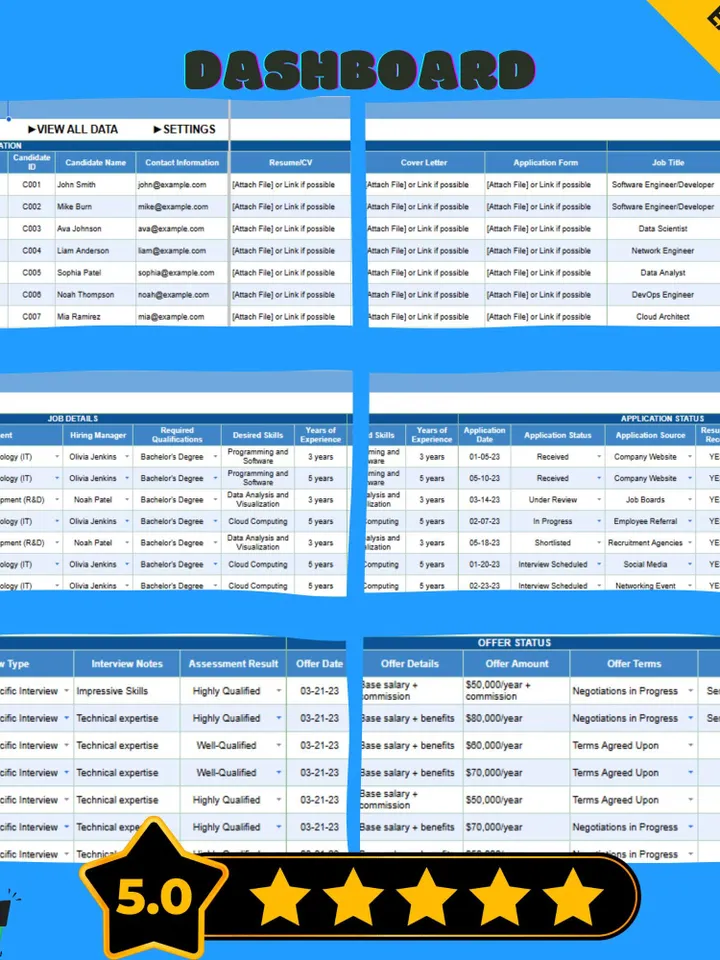 HR Recruitment Tracking Spreadsheet Template, Google Sheets Hiring Tracker, Digital Download, Easy-to-Use Applicant Management