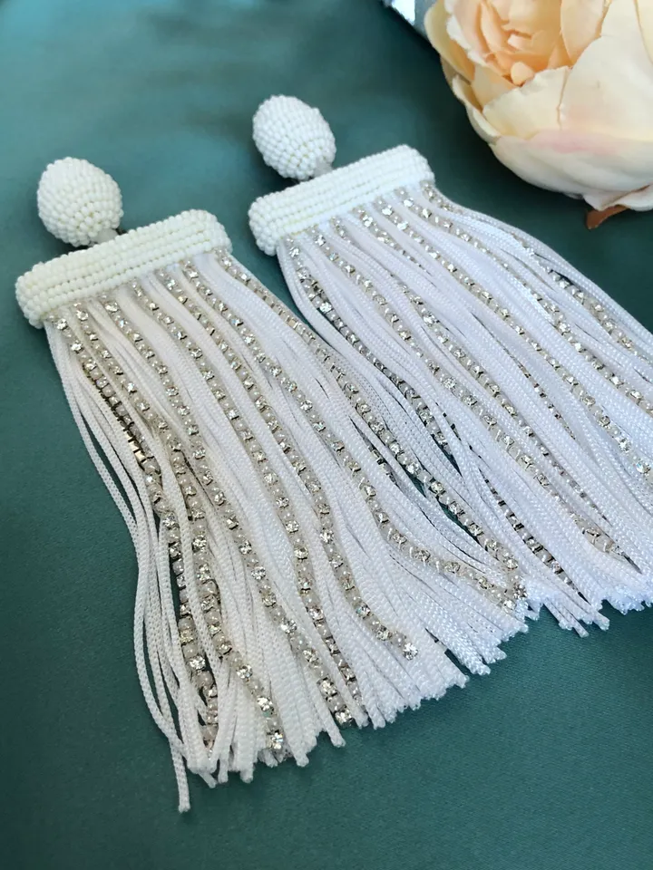 Long Waterfall Beaded Earrings clip-on
