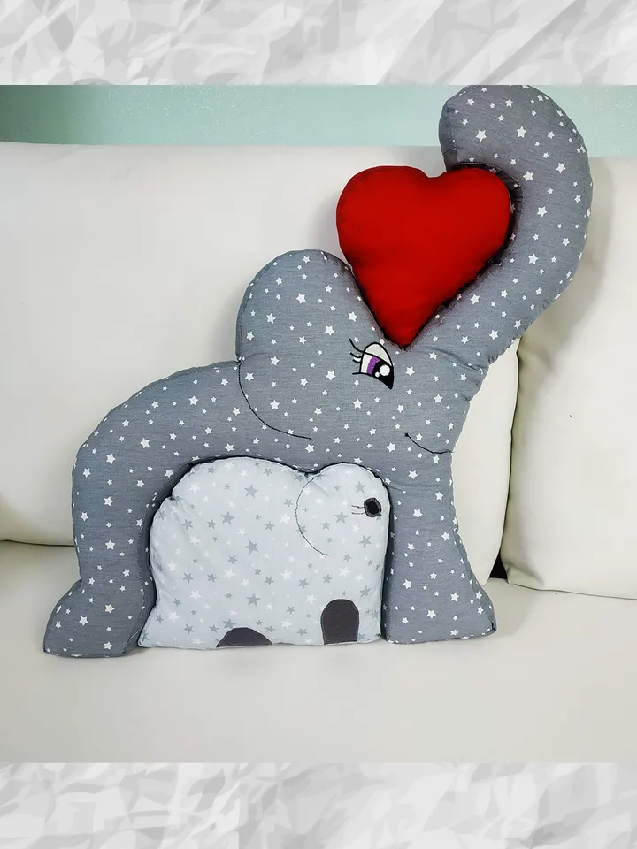 Elephant puzzle pillow, mom and baby elephant puzzle, personalized baby stuffed elephant, baby birth stat elephant
