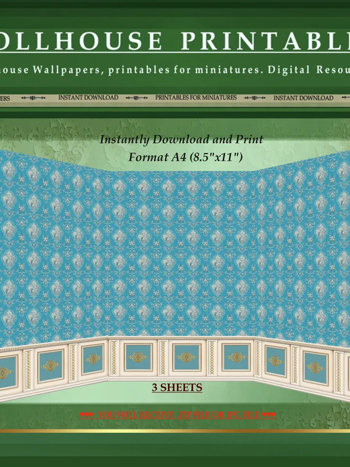Wallpapers- Set 5-v2 | Printables for Dollhouses and Unique Miniature Projects | Digital Downloads | in Scale 1/12th