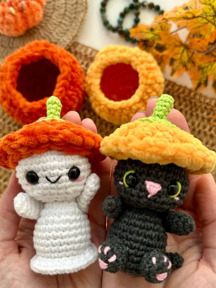 Crochet pattern black cat and ghost in pumpkin - Halloween Amigurumi toy pattern, Plush Pattern English, PDF tutorial - fall gift for baby