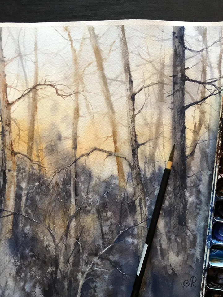 Forest Original Painting Sunset Watercolor Painting Landscape