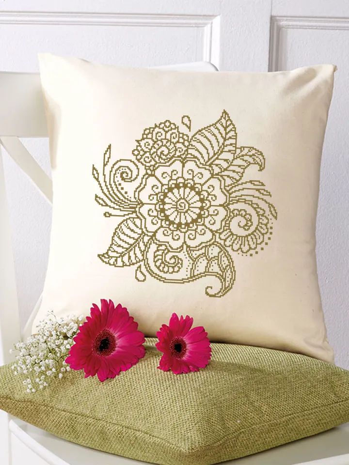 Flower mandala cross stitch pattern download PDF, Monochrome embroidery beginner, Mandala digital PDF, Floral ornament cross stitch #M186
