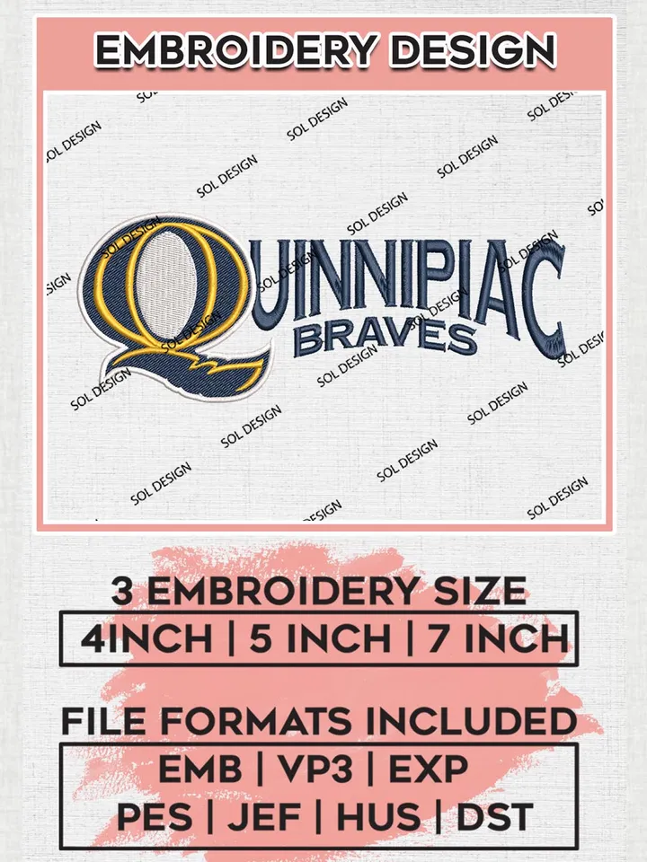 Quinnipiac Braves Football Team Word Logo Embroidery Design Files, NCAA Quinnipiac Bobcats Machine Embroidery, NCAA Teams, Game Day, 3 sizes, NCAA Machine embroidery designs, Digital Download
