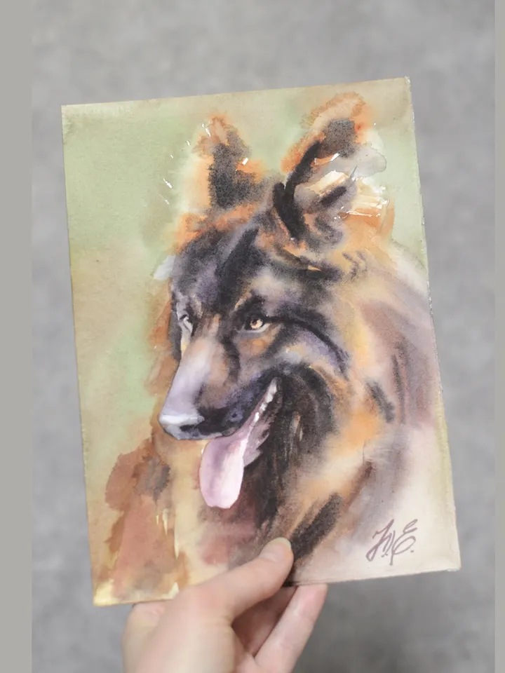Shepherd painting Original watercolor dog artwork by Yulia Evsyukova