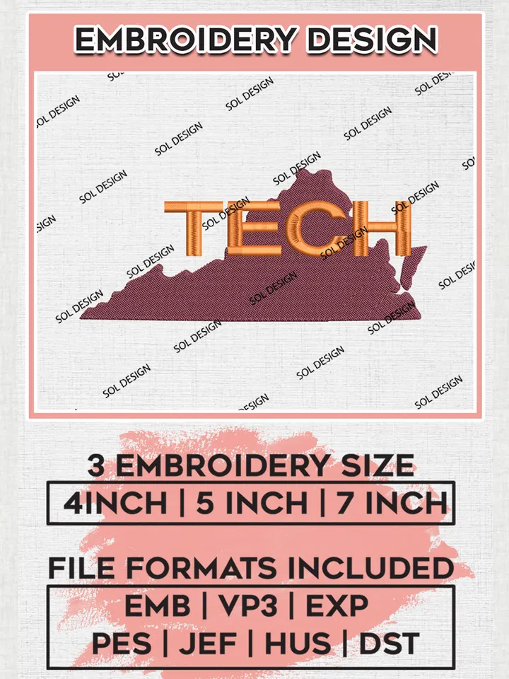 Virginia Tech Hokies College Football Team Logo embroidery designs, NCAA Virginia Tech Hokies Logo Machine embroidery designs, NCAA Team Logo embroidery designs, NCAA Game Day Machine embroidery designs, Digital Download
