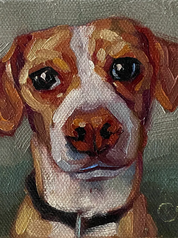 Dog oil painting original, Pet portrait artwork, Animal miniature wall art 4x4