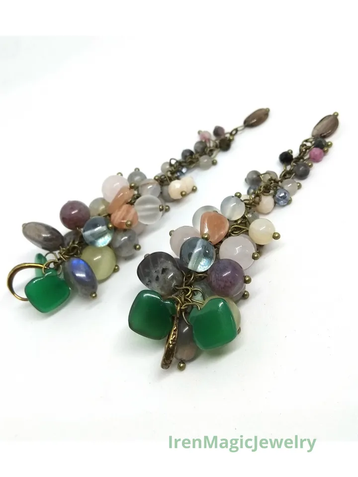Cluster Earrings with Natural Gemstones
