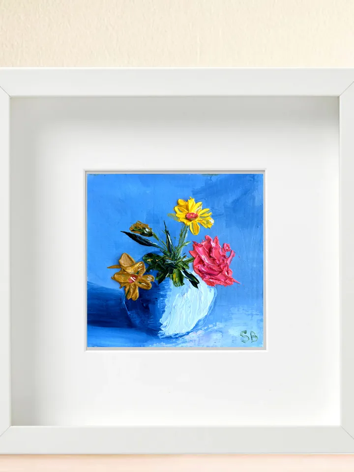 Flowers Painting Original Art Floral Artwork 4 by 4
