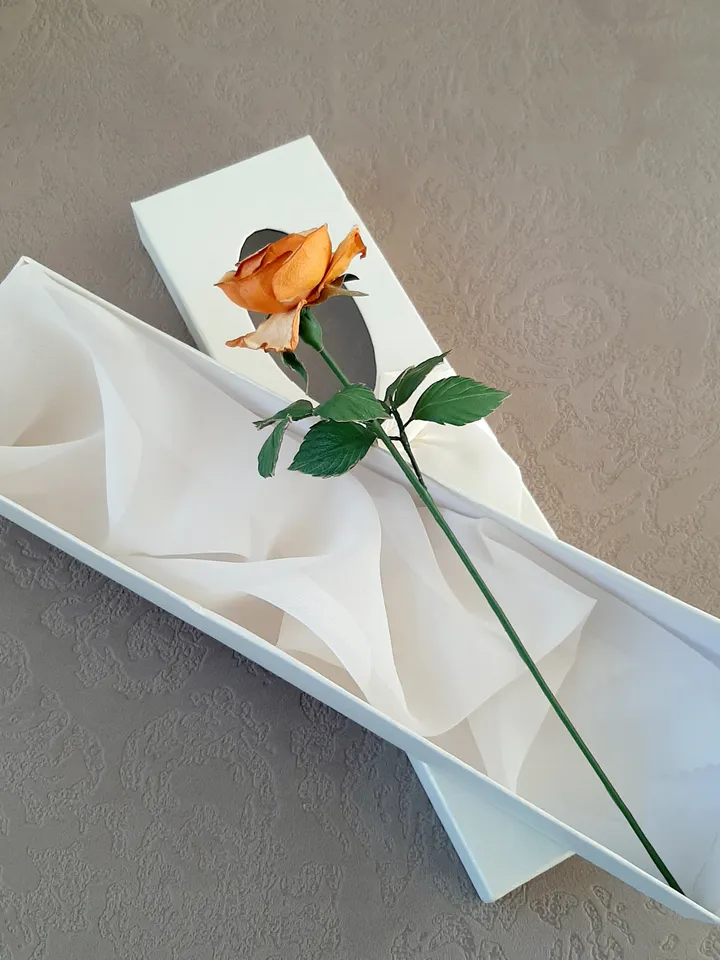 Yellow leather rose long stem 3rd anniversary gift for her, Leather flower living room decor