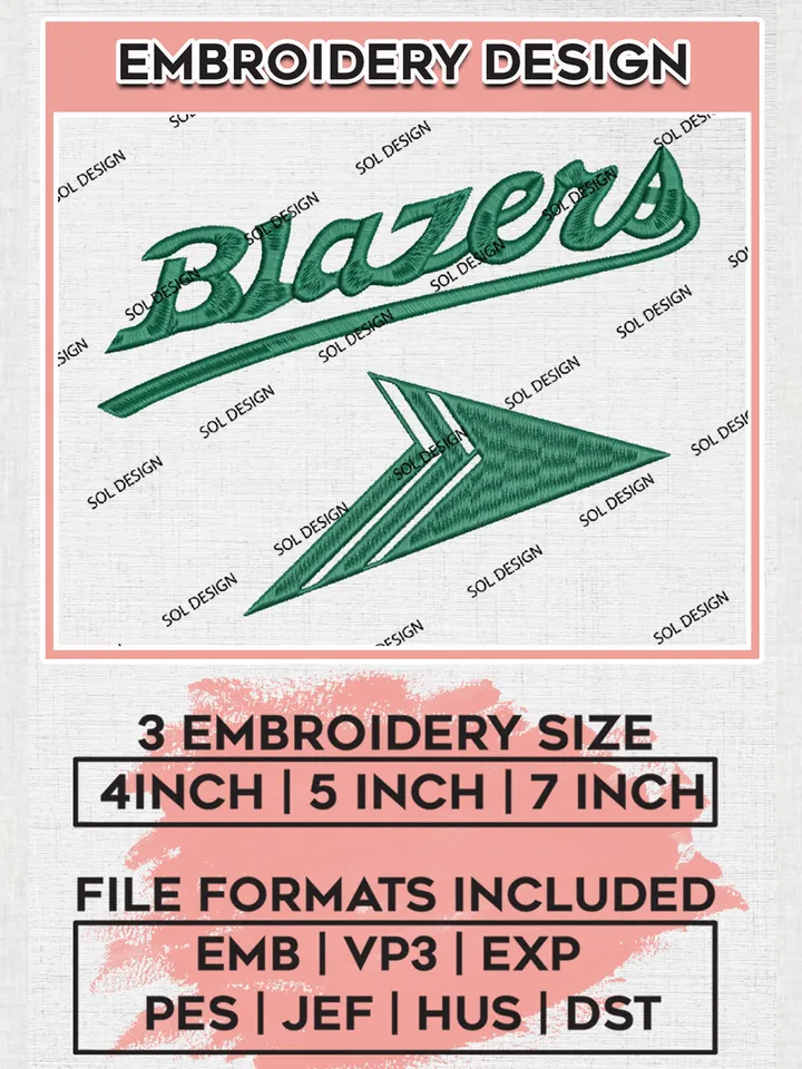 NCAA UAB Blazers Team Logo Embroidery Design Files, NCAA UAB Blazers Machine Embroidery, NCAA Teams, 3 sizes, NCAA Machine embroidery designs, Digital Download