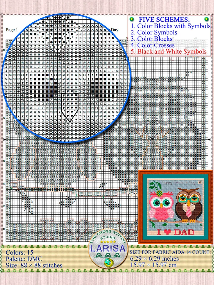 Father’s Day Cross Stitch Pattern | Two owls
