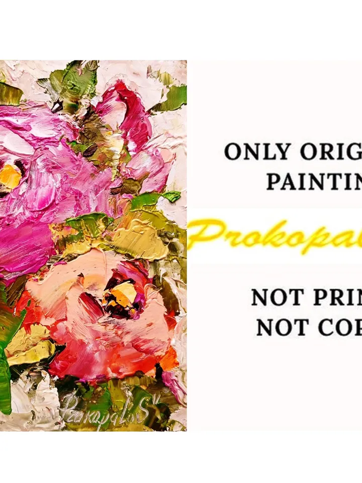 Peony Painting Gift Flower Original 6x5 Oil Impasto Boho Miniature Floral Painting Abstract Floral Boho Shabby Chic Art Cottage Wall Art