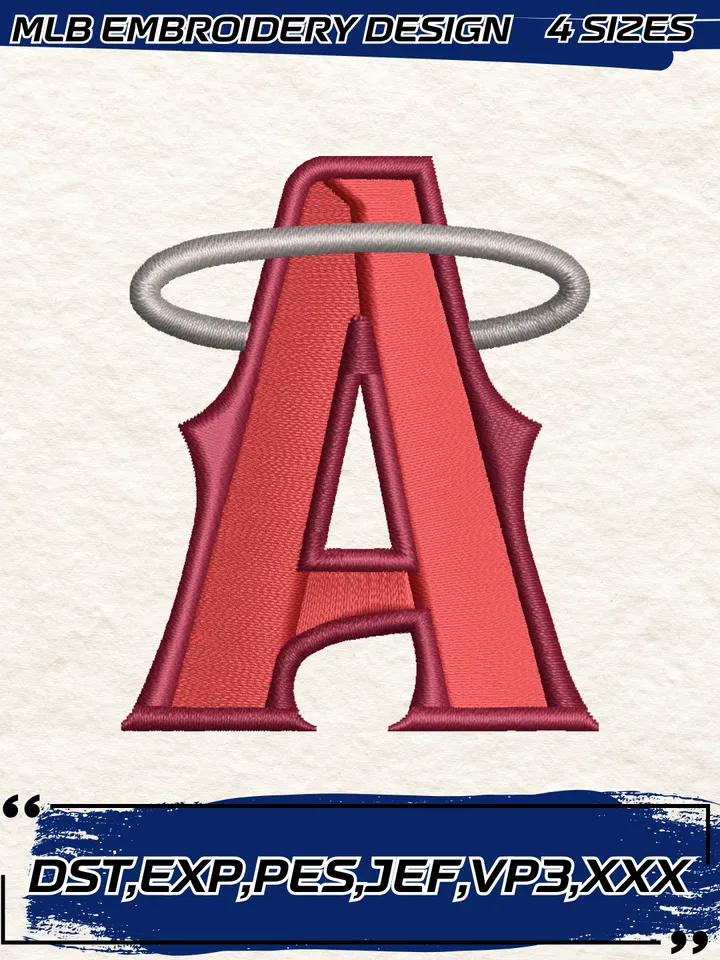 Los Angeles Angels Cap Logo Embroidery Design,MLB Embroidery Design,Machine Embroidery Design File,4 Sizes, Digital Download