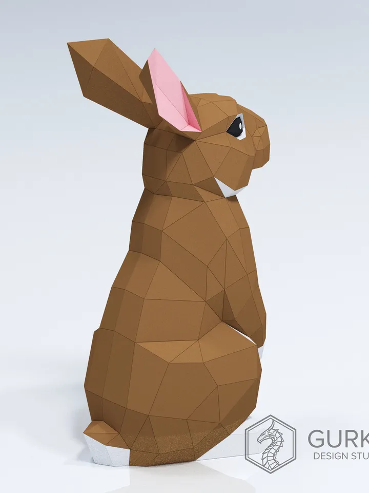 Standing Rabbit Papercraft, Hare, Digital Template, PDF Download, Gurko, 3D Low Poly, Pepakura, DIY Origami Sculpture, Paper Decor, DIY Gift