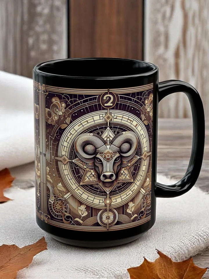 Taurus Ceramic Mug, Zodiac Coffee Cup, Nerdy Collectors Gift, Birthdays, Anniversaries, Valentine's Day, 11oz, 15oz Black Ceramic