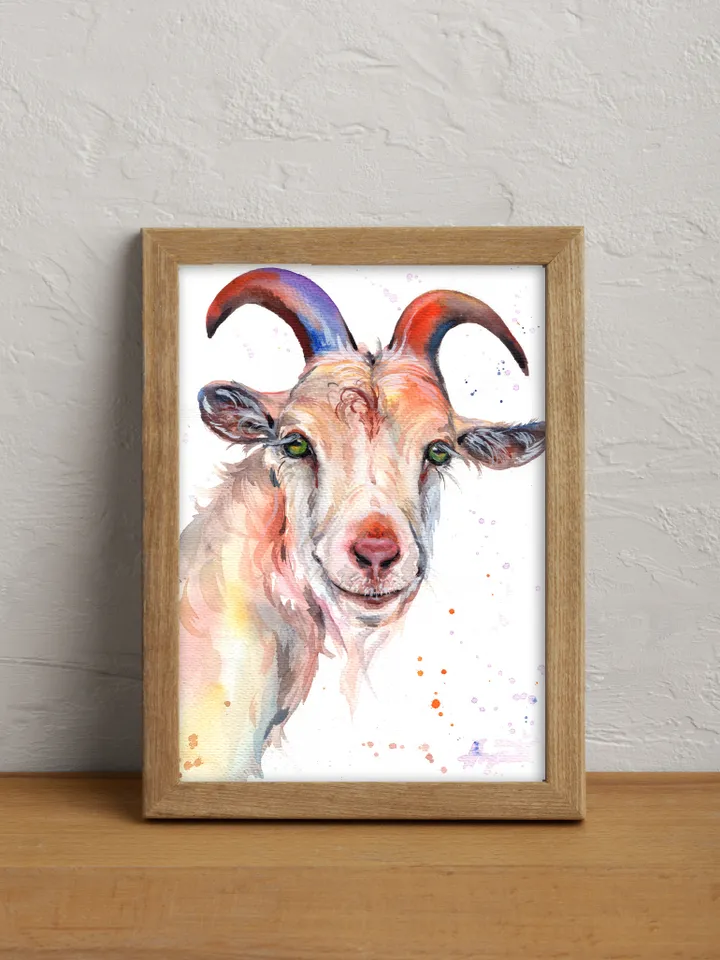 Goat original watercolor, animals painting, wall decor, 7x10 in art for animal lovers by Anne Gorywine