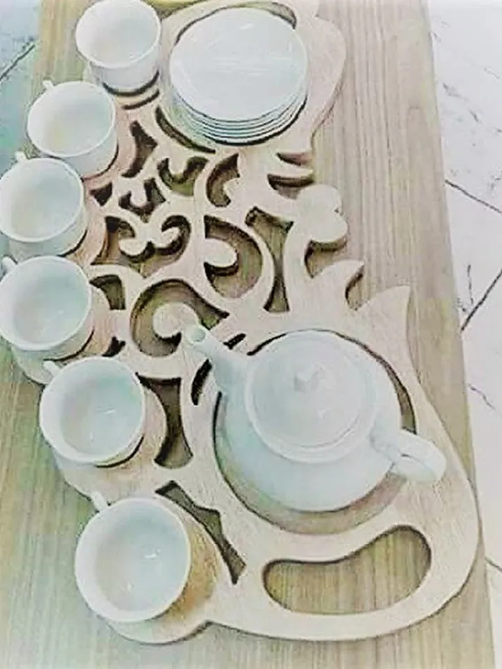 Digital Template Cnc Router Files Cnc Tea Tray Files for Wood Laser Cut Pattern