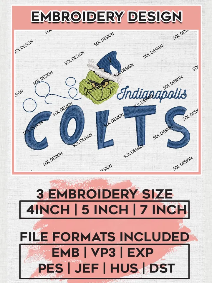 Christmas Grinch Indianapolis Colts Embroidery Designs, Grinch Embroidery Files, NFL Colts  Machine Embroidery Designs, NFL Indianapolis Colts Logo, NFL Christmas Machine Embroidery Design, Digital Download